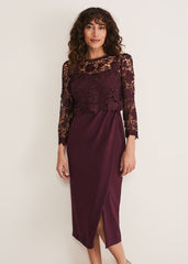 Adeline Double Layer Lace Dress Dark Plum