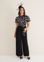 Paulina Puff Sleeve Animal Jumpsuit Black/Multi