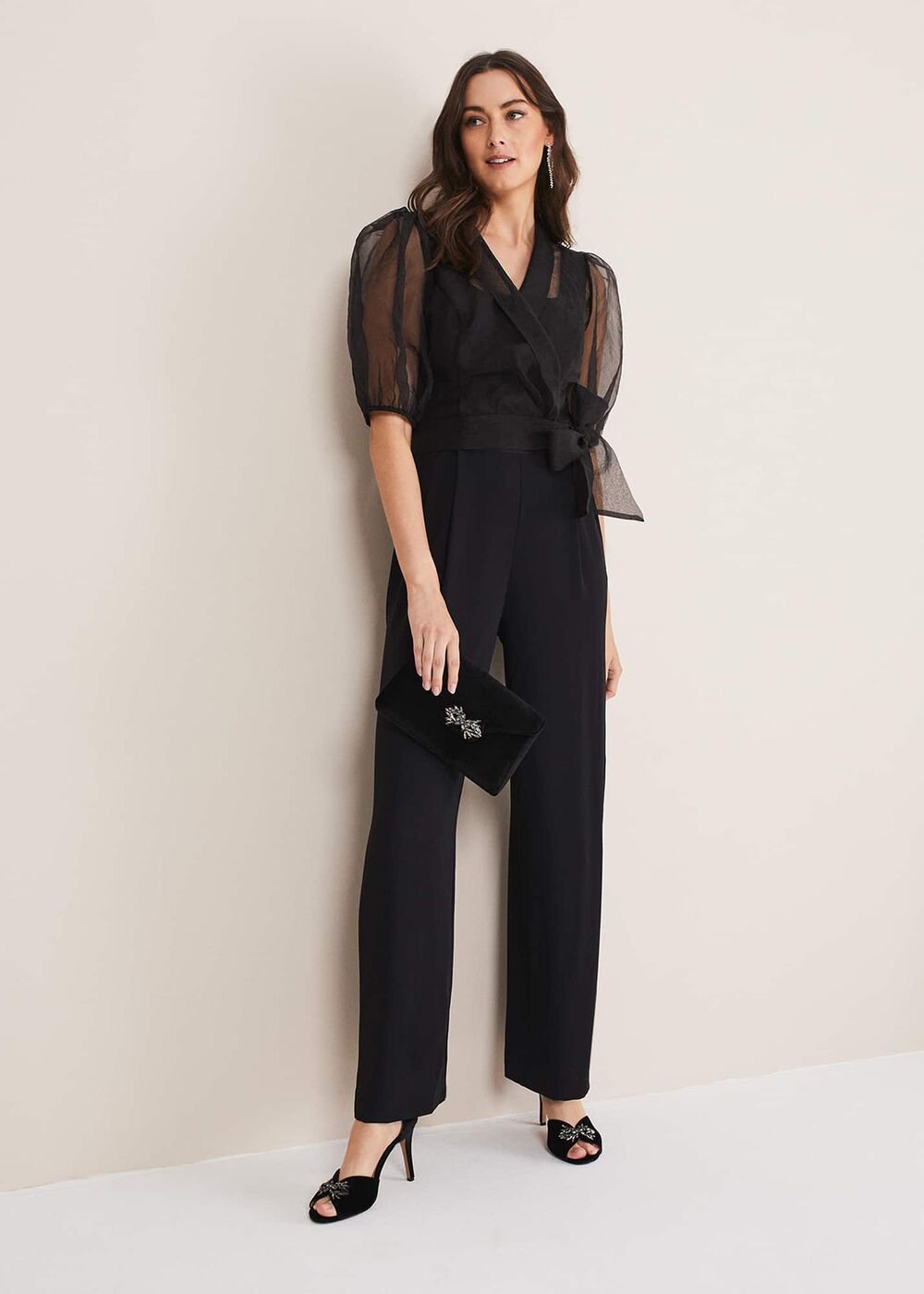 Brontie Puff Sleeve Wide Leg Jumpsuit Black