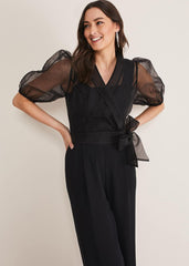 Brontie Puff Sleeve Wide Leg Jumpsuit Black