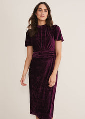 Kaylee Velvet Pleat Dress BLUE/CAMEL/PINK