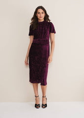 Kaylee Velvet Pleat Dress BLUE/CAMEL/PINK