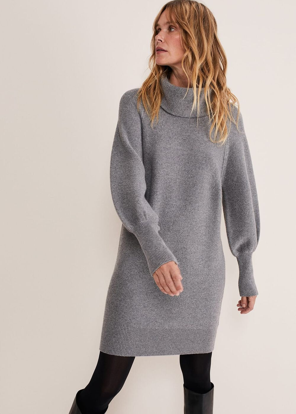 Dahlie Chunky Knit Tunic Mini Dress Mid Grey