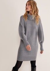 Dahlie Chunky Knit Tunic Mini Dress Mid Grey