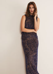 Catalina Leopard Velvet Maxi Dress Multi-Coloured