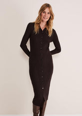 Rosa Ribbed Button Through Dress Chocolate