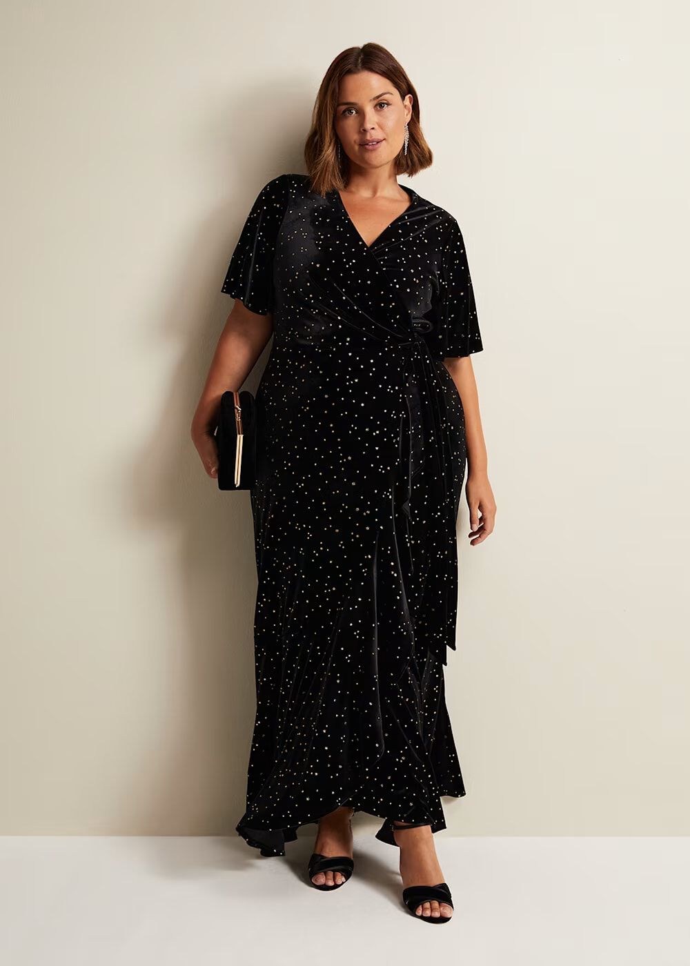 Holly Velvet Star Wrap Maxi Dress Black