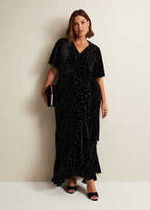 Holly Velvet Star Wrap Maxi Dress Black