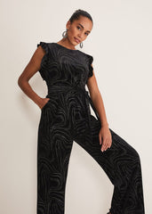 Victoriana Swirl Velvet Jumpsuit Black/Gold