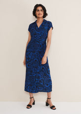 Mara Abstract Print Wrap Dress Blue/Black