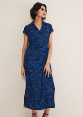 Mara Abstract Print Wrap Dress Blue/Black