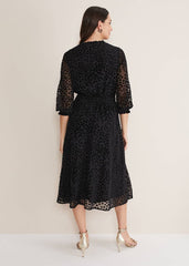 Isador Textured Fit And Flare Midi Dress Black