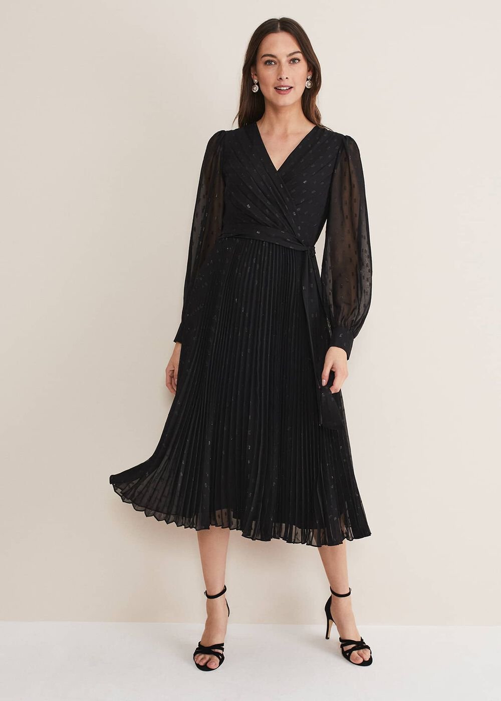 Dani Shimmer Pleat Dress Black/Silver