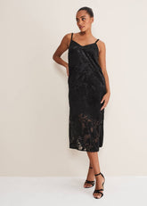Fayette Textured Velvet Slip Dress Black