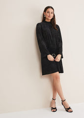 Kirsta Flock Velvet Swing Dress Black