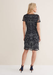 Esme Embroidered Dress Navy/Ivory