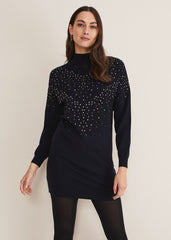 Helena Gold Stud Knit Dress Midnight