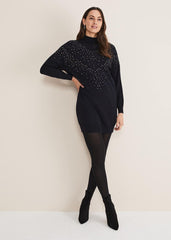 Helena Gold Stud Knit Dress Midnight