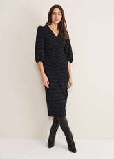 Addison Check Ruched Dress Black/Blue