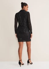 Kirsty Ruched Sequin Dress Black