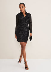 Kirsty Ruched Sequin Dress Black