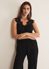 Lia Sleeveless Lace Detail Jumpsuit Black