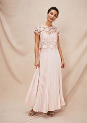 Michelle Lace Pleated Maxi Dress Antique Rose