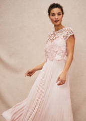 Michelle Lace Pleated Maxi Dress Antique Rose