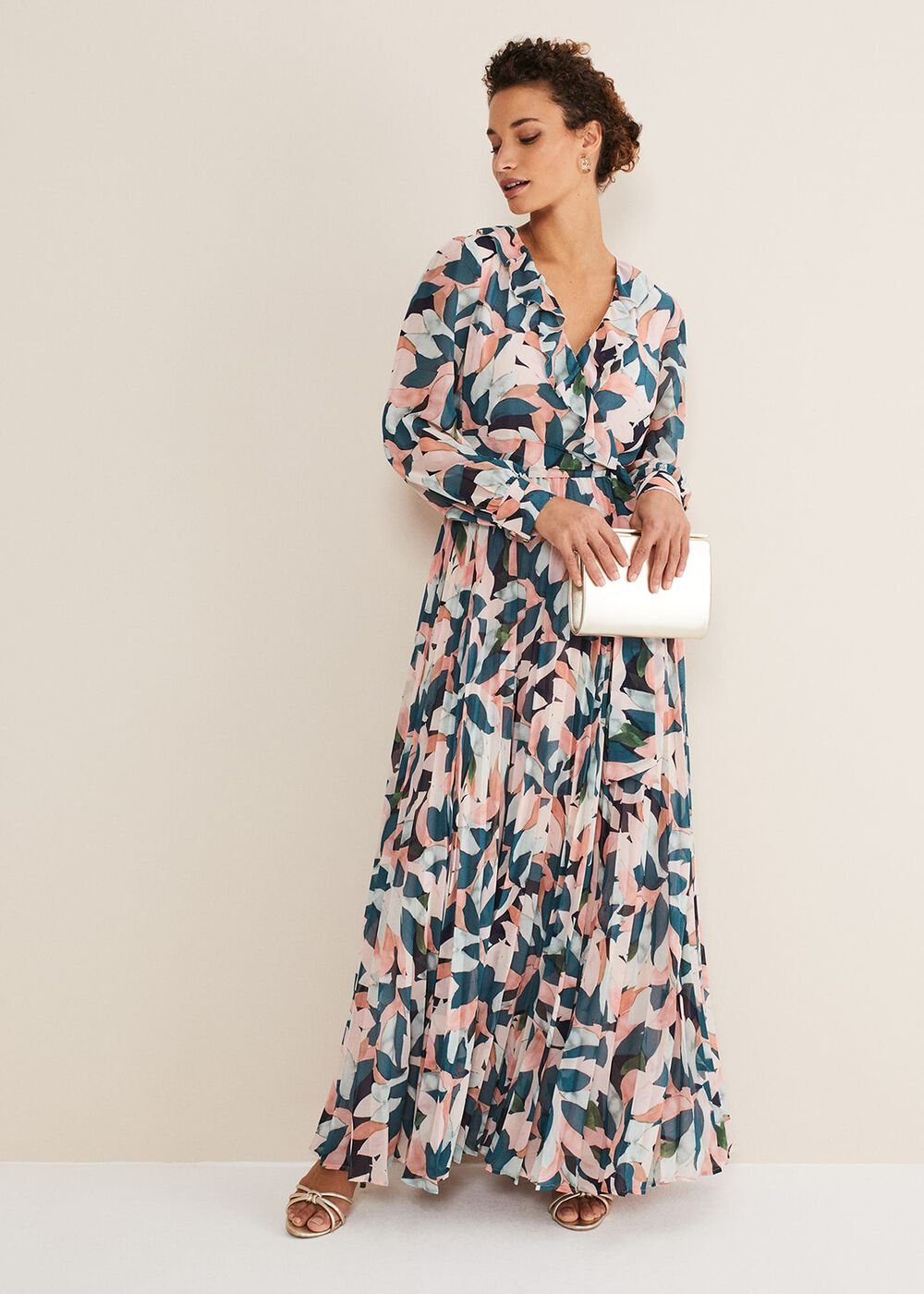 Pastel Floral Print Maxi Wrap Dress Multi-Coloured