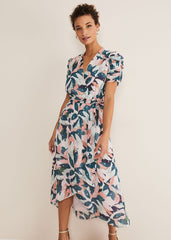 Pastel Floral Print Midaxi Wrap Dress Multi-Coloured