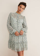 Harlow Floral Tiered Mini Dress Eau De Nil/Multi