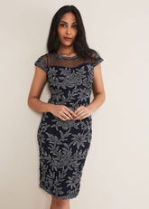 Petite Zila Tapework Dress Navy/Ivory