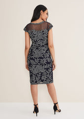 Petite Zila Tapework Dress Navy/Ivory
