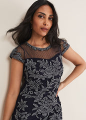 Petite Zila Tapework Dress Navy/Ivory