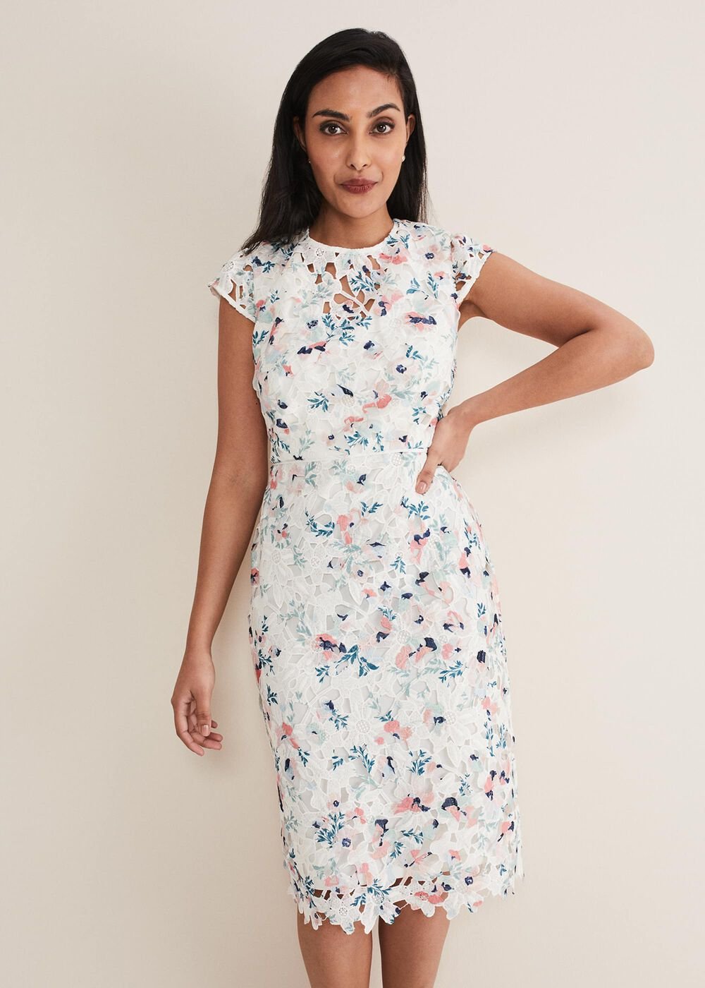 Petite Franky Floral Lace Dress Ivory/Multi