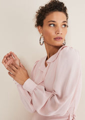 Chic Light Pink Ruffle Midi Dress with Tie Waist Soft Rose