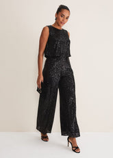 Aubrey Striped Wide Leg Jumpsuit Black