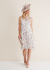 Leighton Floral Embroidered Midi Dress Pale Petal/ Multi