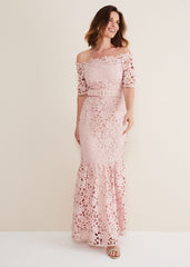 Tallulla Lace Bardot Maxi Dress Petal Pink