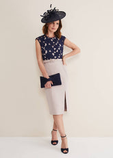 Zita Lace Sleeveless Dress Latte/Navy
