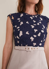 Zita Lace Sleeveless Dress Latte/Navy