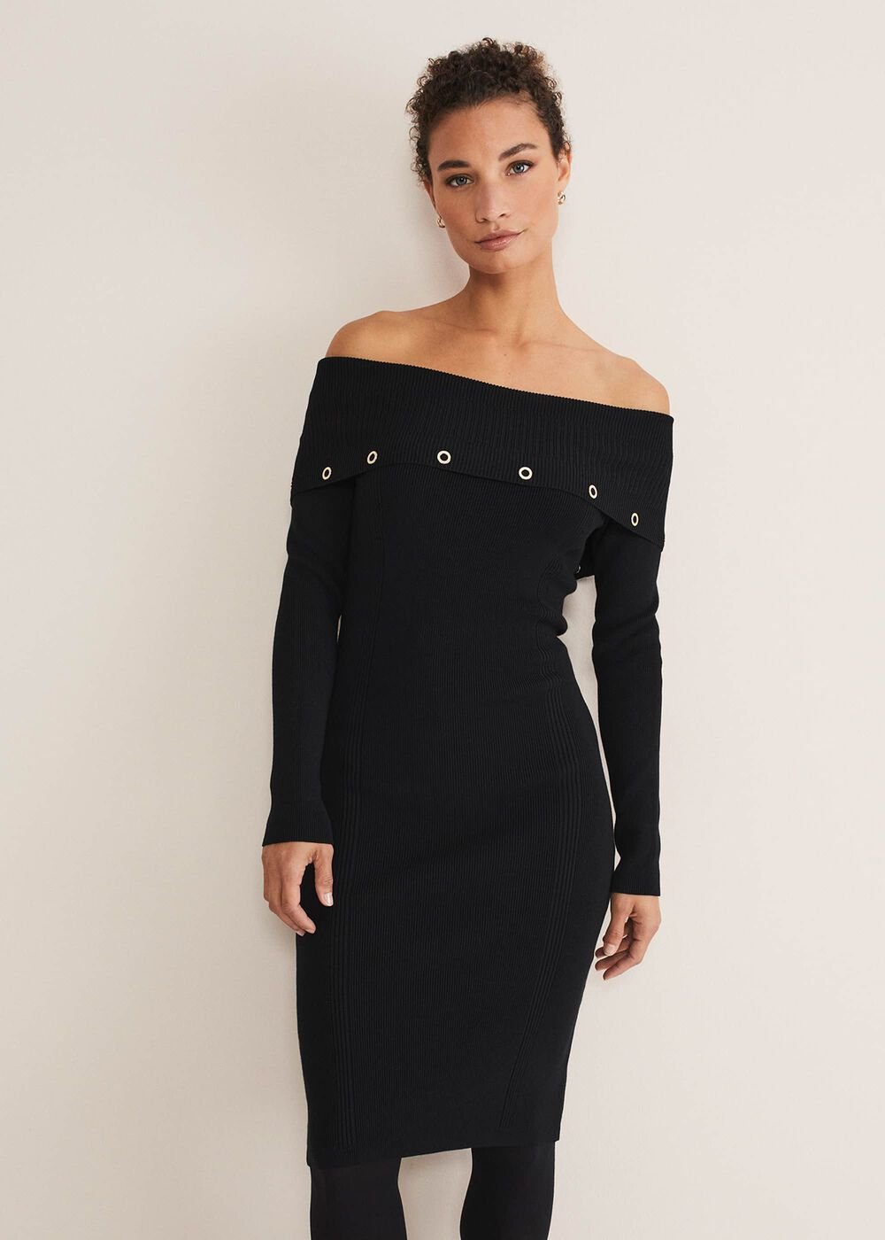Mirelle Bodycon Bardot Midi Dress Midnight