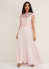 Petite Michelle Lace Pleated Maxi Dress Antique Rose