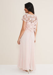 Petite Michelle Lace Pleated Maxi Dress Antique Rose