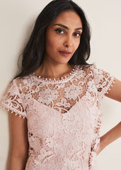 Petite Michelle Lace Pleated Maxi Dress Antique Rose