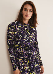 Zenobia Printed Jersey Dress Blue/Chocolate