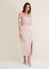 Light Pink Lace Bodice Midi Dress Antique Rose