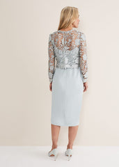 Light Blue Lace Overlay Pencil Dress Eau De Nil