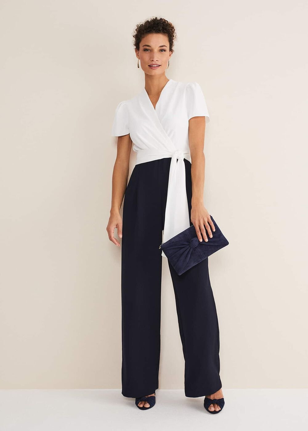 Eloise Wide Leg Jumpsuit Ivory/Navy