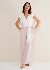 Kallie V Neck Frill Jumpsuit Antique Rose/Ivory